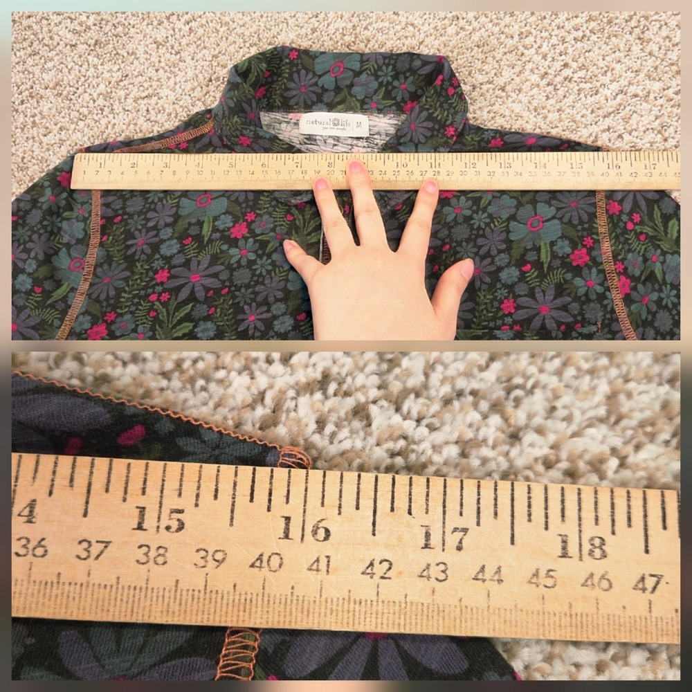 NATURAL LIFE Christa Knit Cotton Mini Dress Dark Floral Green M Boho Shirt Dress - Picture 3 of 7